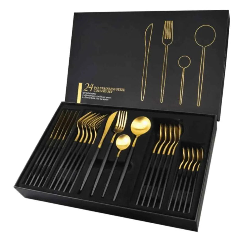 Luxy Gold Cutlery Set – 24 Pieces by Velaro™