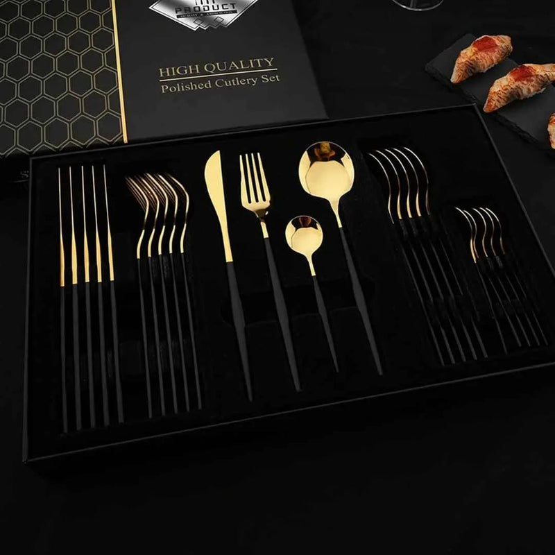 Luxy Gold Cutlery Set – 24 Pieces by Velaro™