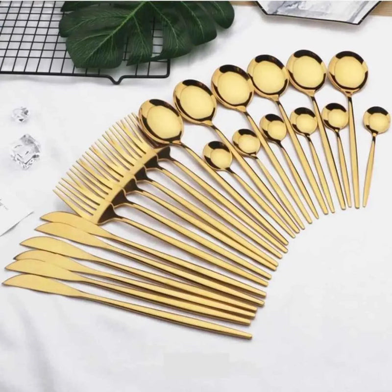 Luxy Gold Cutlery Set – 24 Pieces by Velaro™