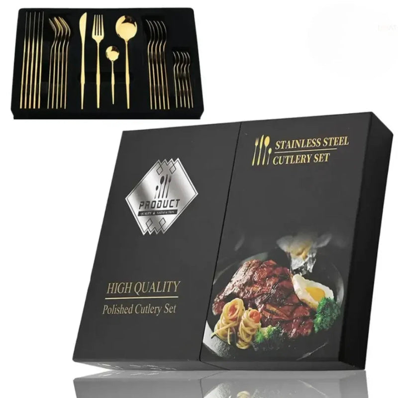 Luxy Gold Cutlery Set – 24 Pieces by Velaro™